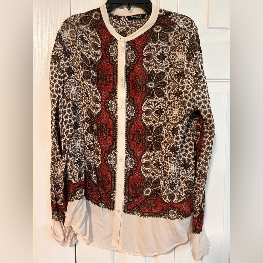 Massimo Dutti Red and Brown Paisley Patterned Blouse